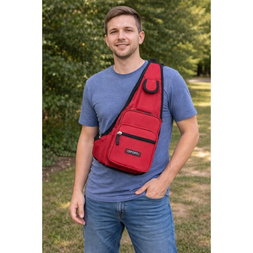 Sport Sling Bag Crossbody Fanny Pack Red Shoulder Backpack Utility Travel Canvas